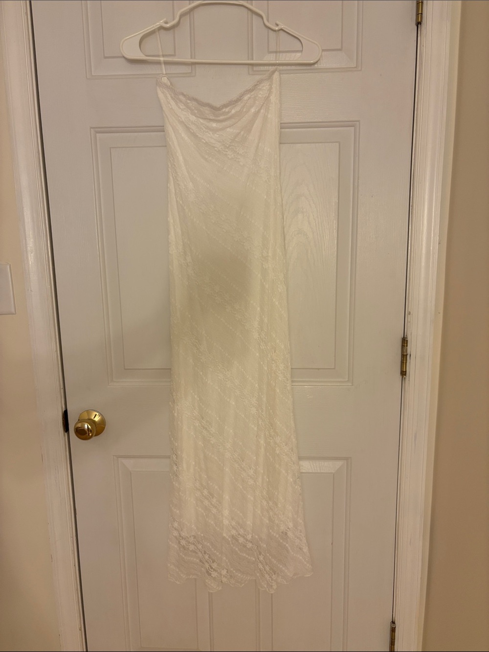 See You Monday Ivory Lace Maxi Slip Dress with Scalloped Hem